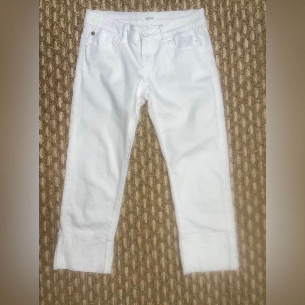 Hudson CPSIA 2008 Cuff Hem Jeans Girls Sz 10 White Straight Leg